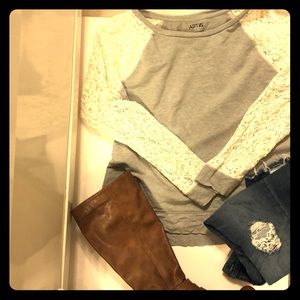 Gray sweatshirt with lace sleeves only